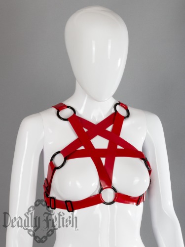 Deadly Fetish Latex: Basic Harness #04 | 4D Red w/ Black Hardware