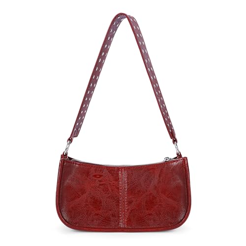 Small Shoulder Bag Y2K Purse for Women Trendy Crossbody Handbag Clutch Purse Classic Retro Satchel Bag - Red