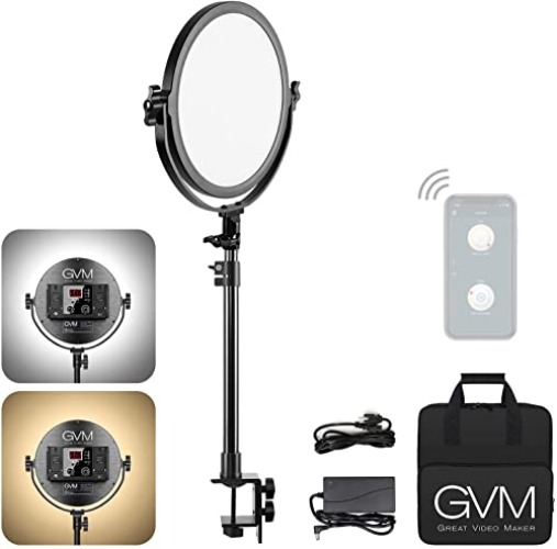 GVM Desk Mount LED Video Light, 10'' Round Key Light with Built-in Diffuser and LCD Display, Bi-Color Professional Light for Game/Studio/Streaming/YouTube Video Shooting, APP Control CRI 97+ - 10-inch round light