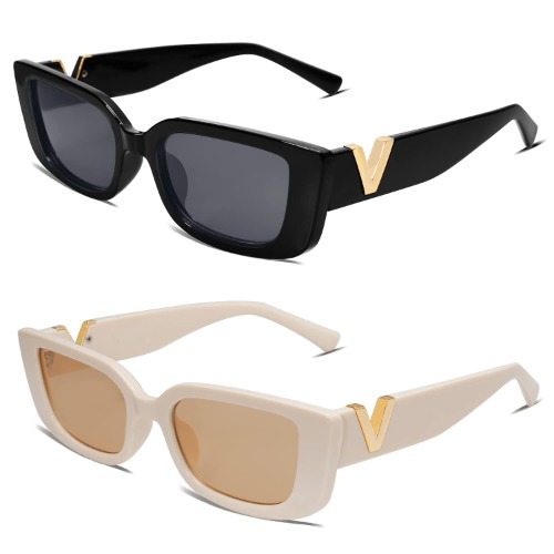 Allarallvr Rectangle Sunglasses for Women 90s Retro Trendy Y2K Classical Vintage Square Shades AR82037 - Black+beige