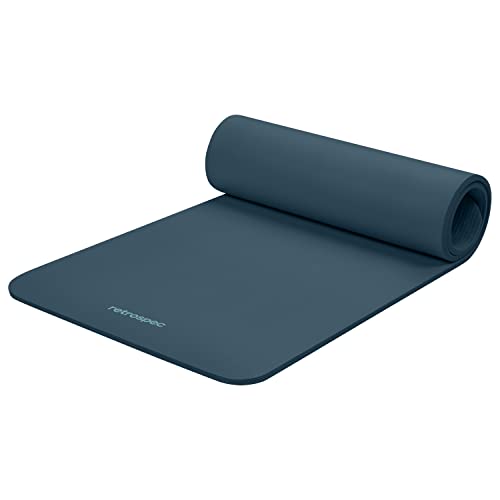 Retrospec Solana Yoga Mat 1/2" Thick w/Nylon Strap for Men & Women - Non Slip Excercise Mat for Yoga, Pilates, Stretching, Floor & Fitness Workouts, Black - Ocean Blue - 1/2 inch