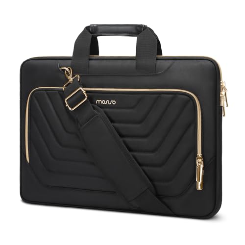 MOSISO Laptop Shoulder Bag, 15-15.6 inch Computer Bag Compatible with MacBook Pro 16 inch, HP, Dell, Lenovo, Asus Notebook, Messenger Bag with Front Inverted Trapezoid Quilted Pocket & Belt, Black - 16 inch - Black