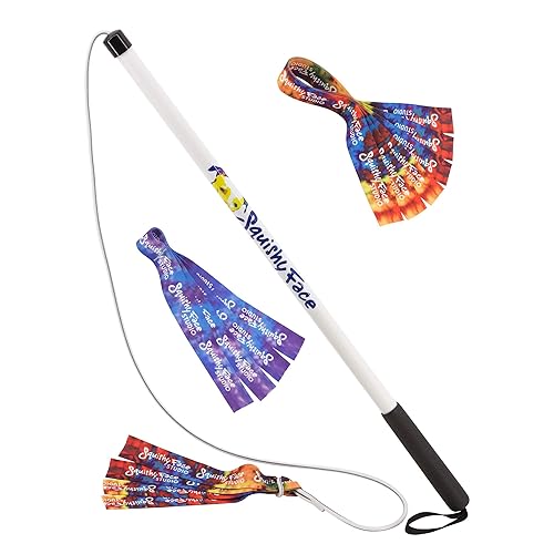 Squishy Face Studio Flirt Pole V2 Dog Exercise Toy Bundle with 2 Lures and 1 Tug, 36-inch, Rainbow, Purple/Blue Tie Dye