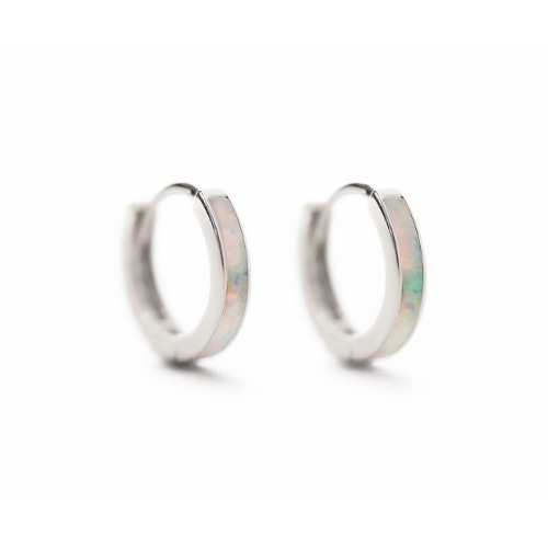 Opal Huggies | 14K White Gold / White Opal / 7.5mm
