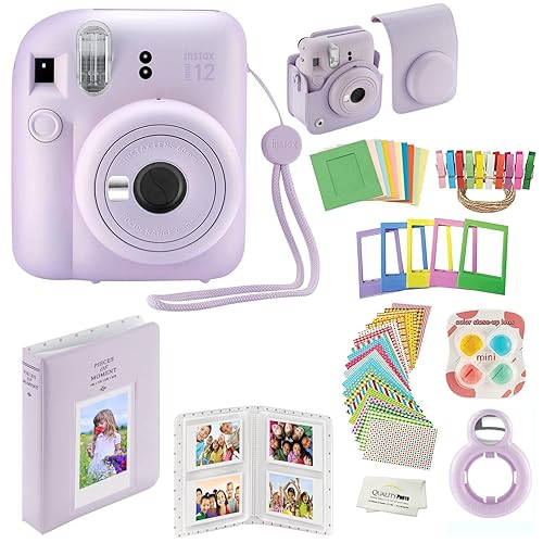 Fujifilm Instax Mini 12 Instant Camera with Case, Decoration Stickers, Frames, Photo Album and More Accessory kit (Lilac Purple)… - Lilac Purple