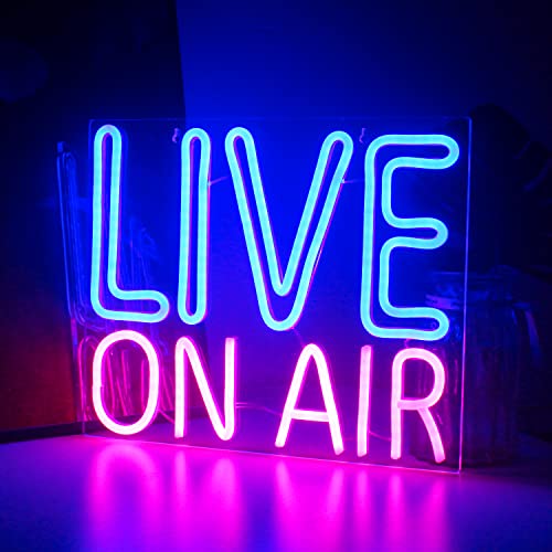 Looklight Live On Air Neon Sign Blue Pink Letters Led Neon Light On Air Sign Neon Word Sign Led Wall Art for Studio Bedroom Game Room Party Streaming Bar Club Decoration with USB Power - C-live on Air