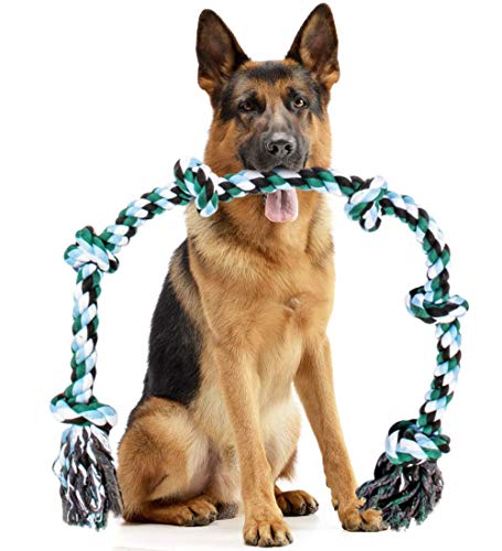 Giant Dog Rope Chew Toys for Extra Large Dogs - 42 Inch, 6 Knot Tough Benefits Non-Profit Animal Rescue - Indestructible Toy for Aggressive Chewers and Large Dog Breeds - One Size - Multi