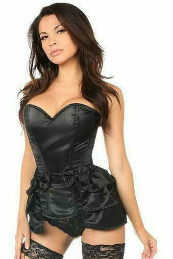 Lavish Black Satin Corset w/Removable Snap on Skirt - Medium / black