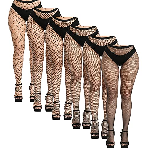 Buauty 6 PCS Black Fishnet Stockings for Women, Fish Nets Women Tights, Fishnet Tights Ladies Plus Size One Size Fit All 1