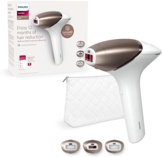 Philips Lumea IPL Haarentfernungsgerät 9000 Series – Haarentfernungsgerät mit SenseIQ Technologie, 3 Aufsätze für Körper, Gesicht und Präzision, kabellos (Modell BRI955/00)
