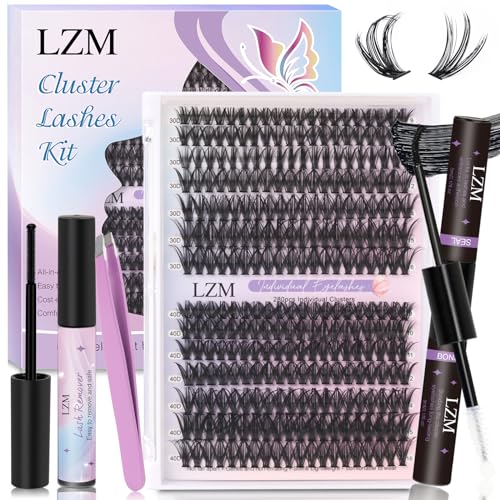 LZM Wimpern Extensions Set, 280PCS Lashes Set DIY Wimpern Extensions mit Pinzette,Dichtung und Lash Kleber Entferner für Anfänger（C Curl 30D+40D 9-16mm mix ） - 30+40D-Wimpernverlängerungsset-c curl