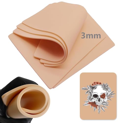 Kunsthaut Tattoo Übungshaut 3mm, Unihuby 6pcs Tattoo Haut 3mm Tattoo Kunsthaut 20x14cm Tattoo Praxis Haut Silikon Tattoo Skins Fake Skins - 3MM Haut=6pcs
