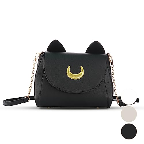 YARBAR Damen Umhängetasche Kawaii Schultertaschen Süße Katzenform Schulter Handtaschen Casual Taschen Pu Leder (Schwarz) - Schwarz
