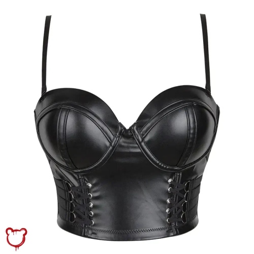 Lace Underbust Corset in Black PU - black / S