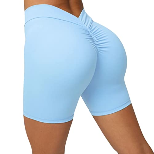 Viral V Back Workout Shorts for Women Seamless V-Cut Scrunch Butt Lifting Gym Yoga Fitness Tummy Control Activewear - Large - Light Blue
