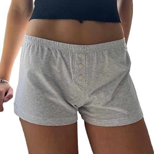 Cute Pajama Shorts for Women Y2K Sexy Low Rise Lounge Floral Shorts Comfy Striped Button Boxers Pj Bottoms Sleepwear - Small - A Solid Grey