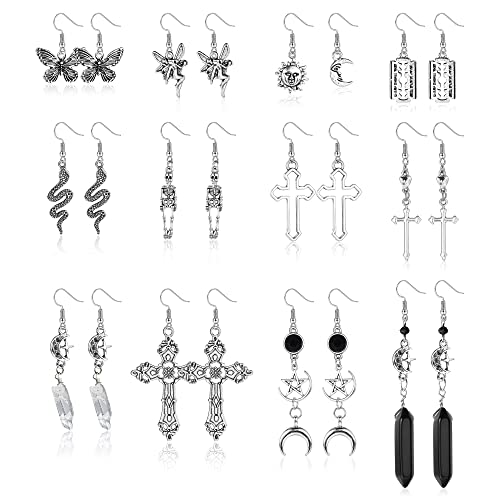 MILACOLATO Gothic Ohrringe Punk Vintage Grunge Ohrringe für Damen Silber Skelett Schwert Fledermaus Ohrringe Goth Ohrhänger Set - STIL1