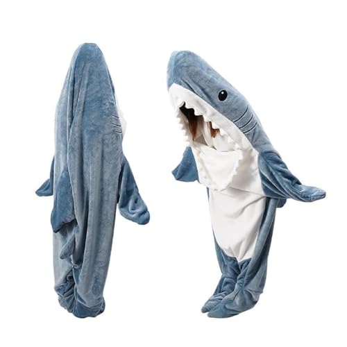 ZOSONET Shark Blanket - Hai Decke - aus Superweichem, Gemütlichem Flanell mit Kapuze, Hai Overall, Hai Deckenkapuzenpullover, Hai Schlafsack Tragbare Decke für Erwachsene und Kinder XXL - Blau - XX-Large