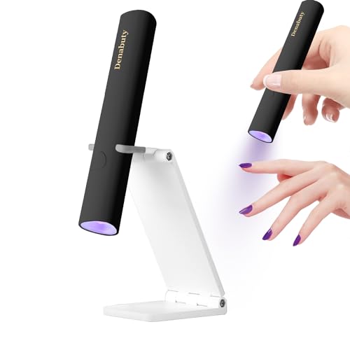 Denabuty UV Lampe für Gelnägel, Mini U V LED Lampe für Nägel Wiederaufladbar mit Ständer Tragbare Kleine UV Nagellampe für Gel Nagellack, zum Aushärten von Nagelkleber & Nail Tips Schwarz - Z-Schwarz