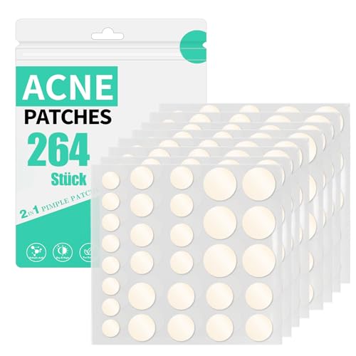 Pimple Patches Hydrokolloid Unsichtbare Pickel Patch mit Teebaumöl Tag und Nacht Verwenden Pimple Patch Akne Patches Wasserdichte Atmungsaktive Acne Patch Pflaster Anti (264 Stück) - 264 Stück
