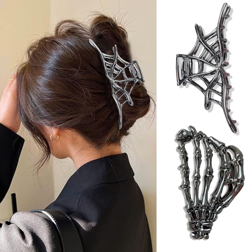 RYMAUP®2 Stücke Stilvolle Spinnennetz Haarklammern aus Metall, Halloween Accessoires im Punk- und Y2K-Stil, langlebige Legierung,schwarzes Spinnennetz Design