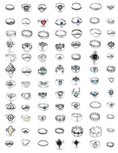 Milacolato 84 Stücke Midi Ring Böhmischen Knuckle Ring Sets Mode Finger Vintage Silber Stapelbar Ringe für Frauen Mädchen Knuckle Midi Ringe - 84 stück mischen