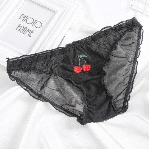 Embroidered Black Cherry Panties - Black / M / 1pc