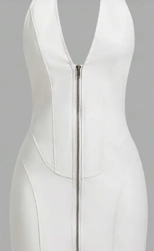 white leather pvc zip up dress