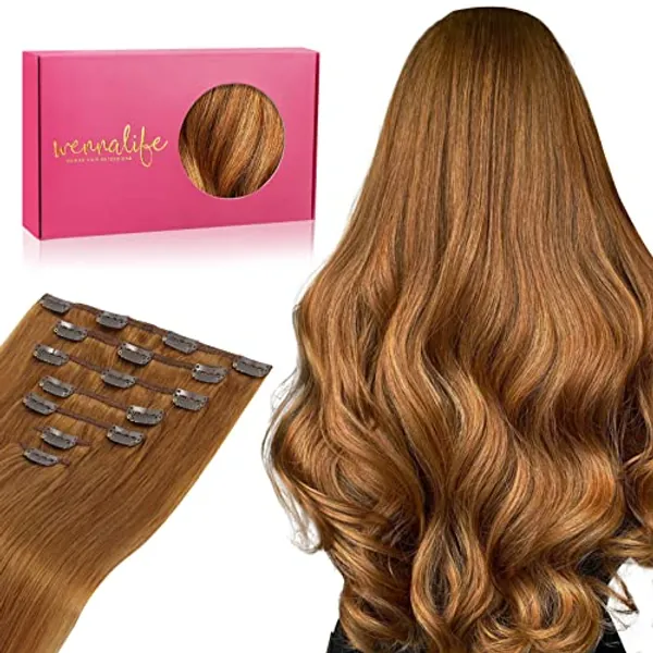 WENNALIFE Hair Extensions Clip In, 18 Inch 120g 7pcs Clip in Hair Extensions Real Human Hair Auburn Ginger Hair Extensions Clip In Real Hair Coloured Remy Human Hair Extensions