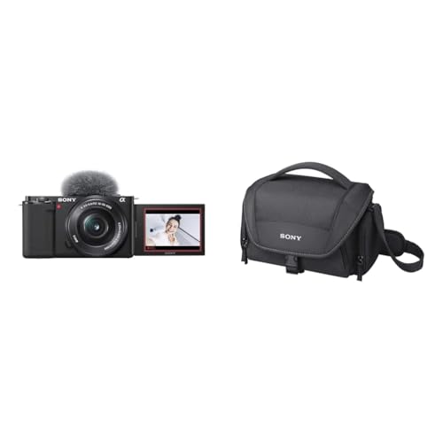 Sony Alpha ZV-E10L | APS-C Mirrorless interchangable-lens vlog camera with 16-50 mm f/3.5-5.6 Power Zoom kit Lens, Black, 1 Pack & LCS-U21B Soft Universal Carry Case - Black - Body + 18-135mm Lens - + Carry Case