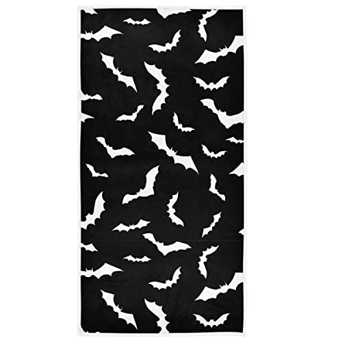Wamika Black Bats Hand Bath Towel Shower Towels Set Happy Halloween Witch Pumpkin Spooky Boo Kitchen Hanging Gym Fingertip Bathroom Towel Highly Absorbent - Bat