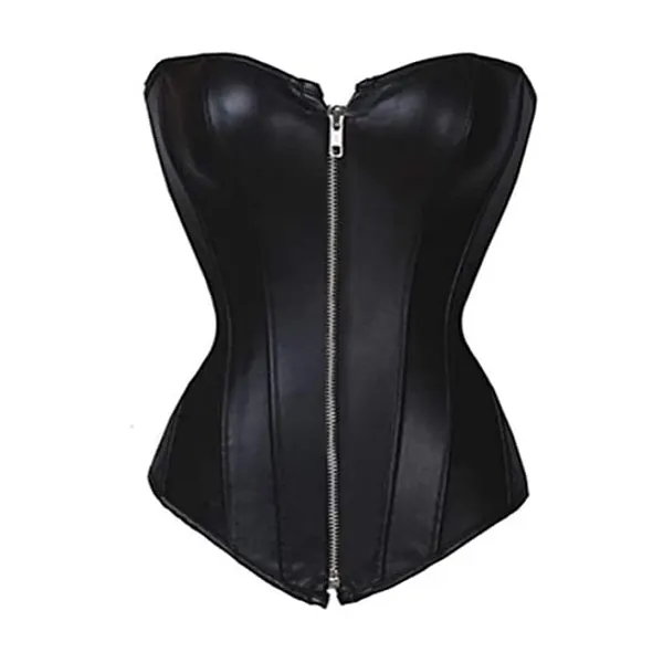 
                            BSLINGERIE Womens Faux Leather Zipper Front Bustier Corset Top
                        