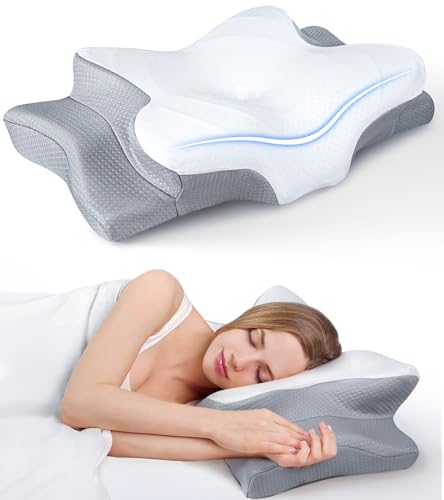 Ultra Pain Relief Cooling Pillow for Neck Support, Adjustable Cervical Pillow Cozy Sleeping, Odorless Ergonomic Contour Memory Foam Pillows, Orthopedic Bed Pillow for Side Back Stomach Sleeper - Grey - Queen