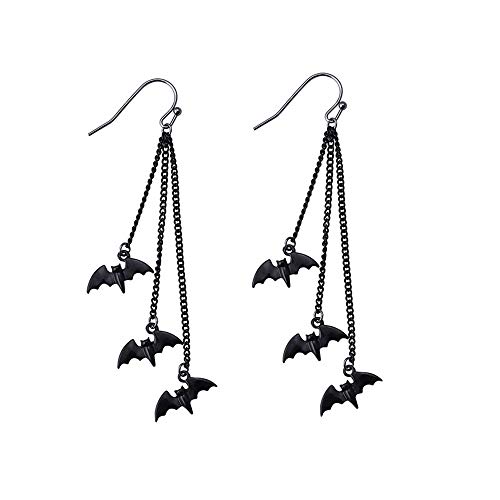 Halloween Black Bat Vampire Dangle Earrings Necklace Set Long Dangle Hook Earrings Halloween Costumes Scary Decorations Party Jewellery Gift for Women Girls - Black