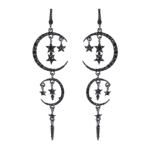 JACKBEGTA Moon and Star Drop Earrings Exaggerated Fashion Long Drop Dangle Stud Drop Earrings for Women Girls,Black - #1 Black