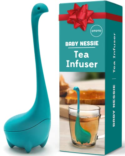 OTOTO Baby Nessie Loose Leaf Tea Infuser (Turquoise) - Cute Tea Infuser Strainer with Steeping Spoon - Cute Tea Gifts - Long Handle Neck, Ball Body Lake Monster Silicone Tea Infuser for Herbal - Turquoise