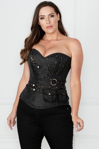 Black Longline Steampunk Corset | 34" Corset (Suitable for 37-38" Natural Waist)