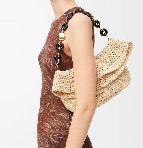 Medium Ola bag in raffia and calfskin Beige - LOEWE