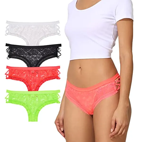 Mirgoo Women Lace Cheeky Panties Criss Cross Low Rise Underwear 4 Pack