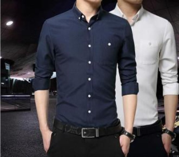 Mens Long Sleeve Classic Button Down Shirt in Navy - Navy / M