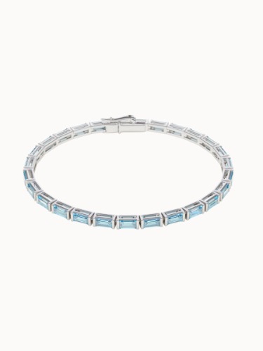 Aquamarine Baguette Cut Tennis Bracelet - 18cm