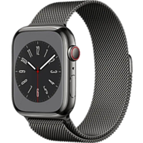 APPLE Watch Series 8 (GPS + Cellular) 41 mm Smartwatch Edelstahl Milanaise, 130 - 200 mm, Armband: Graphit, Gehäuse: Graphit