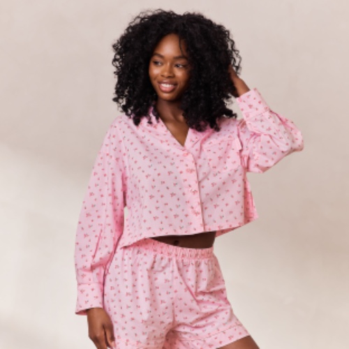 Breakfast Club Pajama Shirt - Pink Print | XS