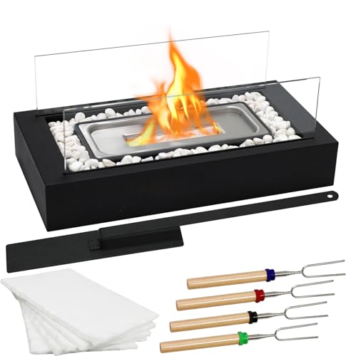 Metal Rectangle Table Top Firepit - Smores Maker with 4 Roasting Sticks Indoor Tabletop Fire Pit & Outdoor Table Top Fireplaces, Gift for Patio & Home Decor,Portable Fire Pit Bowl, Housewarming Gift - Rectangle Black
