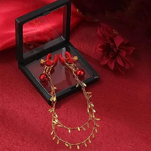 Non Piercing Nipple Clamps with Chain Jewelry Box Packaging, Red Adjustable Breast Clit Clip Jewelry Sex Nipple stimulates Toy for Women Girl Female Pleasure