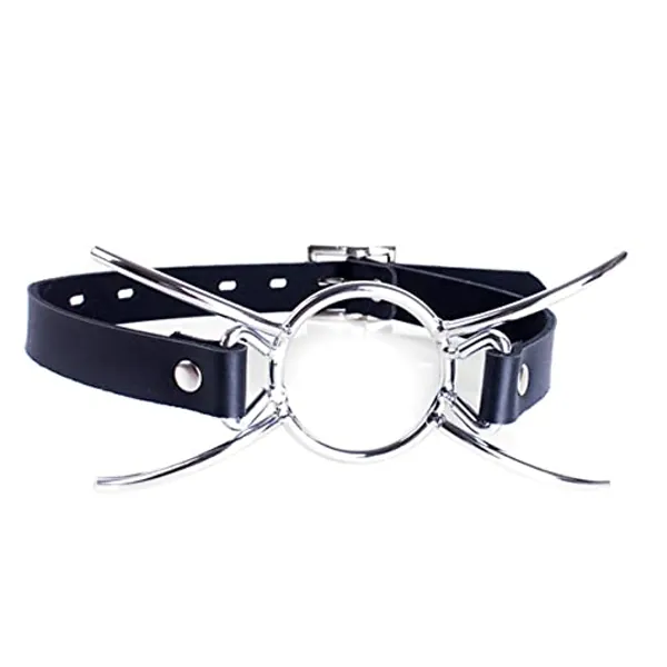 Metal Spider Ring Gag with Leather Head Slave Harness Restraint Mouth Gags Sex Toys for Couples