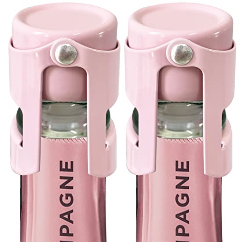 HYZ Champagne Stoppers - Stainless Steel Sparkling Wine Bottle Stopper with Pure Silicone Air Tight Seal - Professional Wine Saver for Champagne，Prosecco and Cava (2Pack Pink) - Pink