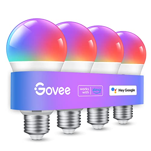 Govee Smart Light Bulbs, WiFi Bluetooth Color Changing Light Bulbs, Music Sync, 54 Dynamic Scenes, 16 Million DIY Colors RGB Light Bulbs, Work with Alexa, Google Assistant & Govee Home App, 4 Pack - Multi-colored - 4 Count (Pack of 1)