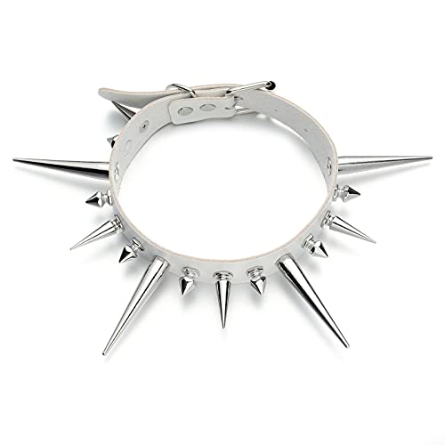 FNQUFUJ Goth Necklaces Long Spiked Choker Punk Rock Collar Halloween Costume Jewelry Gothic Accessories - white