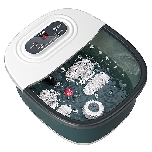 Niksa Foot Spa Bath Massager with Heat, Bubbles, Vibration and Red Light, 4 Massage Roller Pedicure, Tub for Feet Stress Relief, Foot Soaker with Mini Acupressure Massage Points Temperature Control - Black